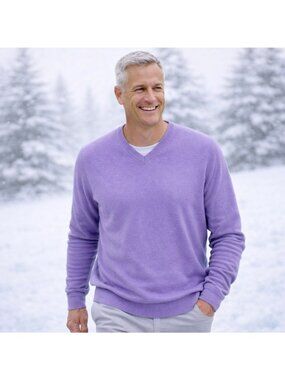 Club Room Estate 2-Ply Cashmere Lavender V-Neck Sweater Mens Large